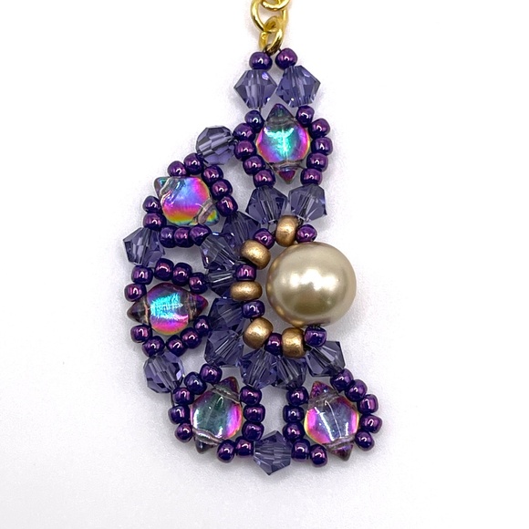 Czech Glass Swarovski Crystal Beaded Half Moon Style Pierced Drop Earrings - Picture 3 of 8